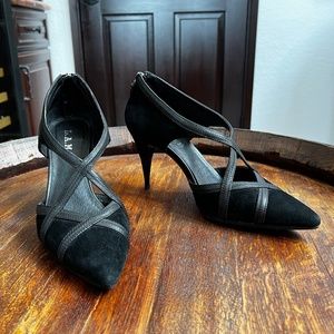 L.A.M.B. Black Leather/Suede Heels with Zip Back Size 7